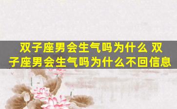 双子座男会生气吗为什么 双子座男会生气吗为什么不回信息